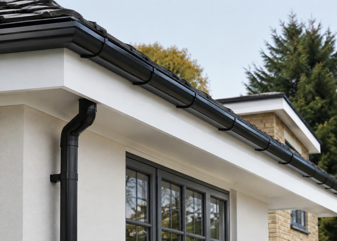Straight newly finished fascia line on a Surrey home