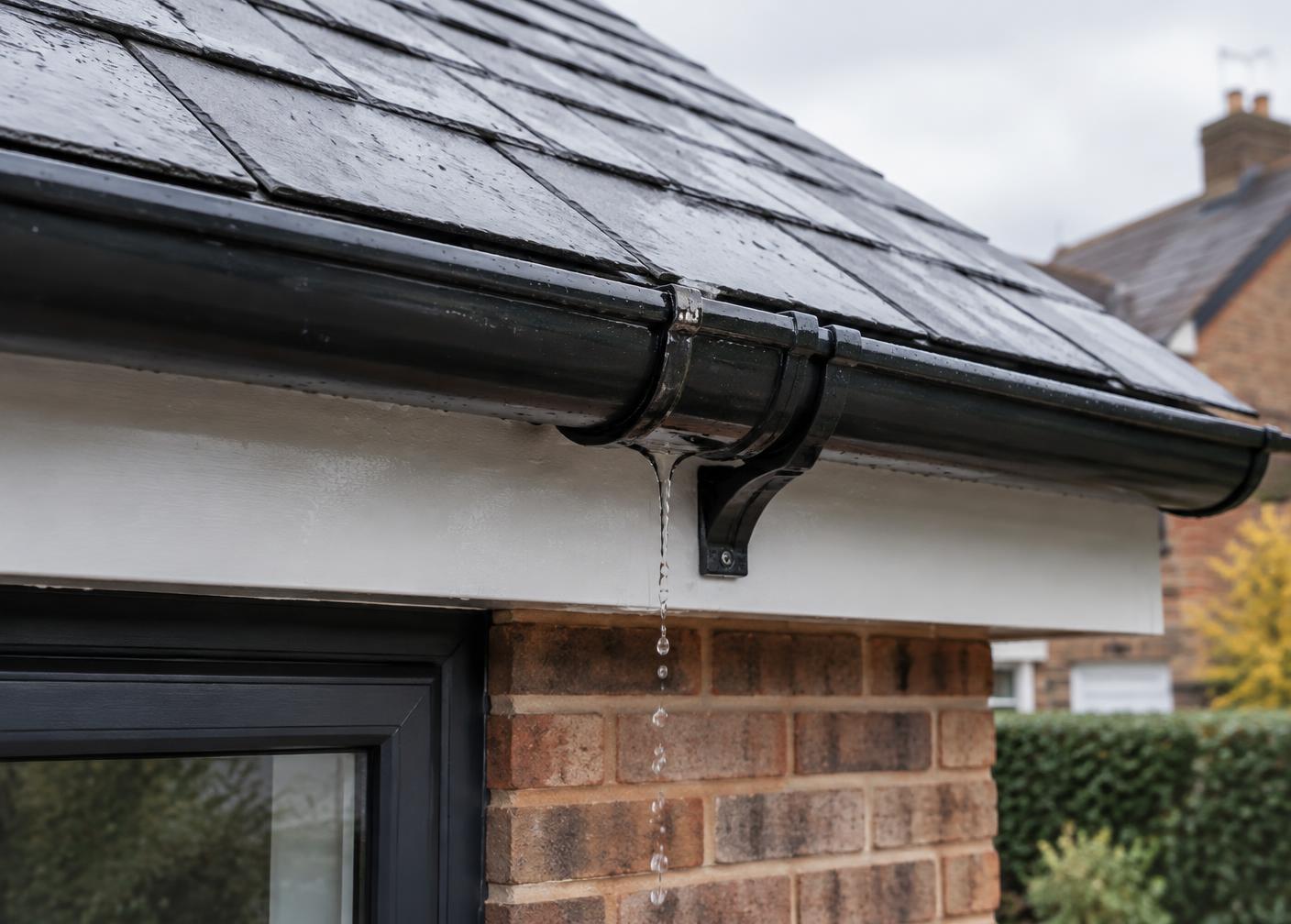 Gutter joint and bracket detail ready for repair on a Surrey property