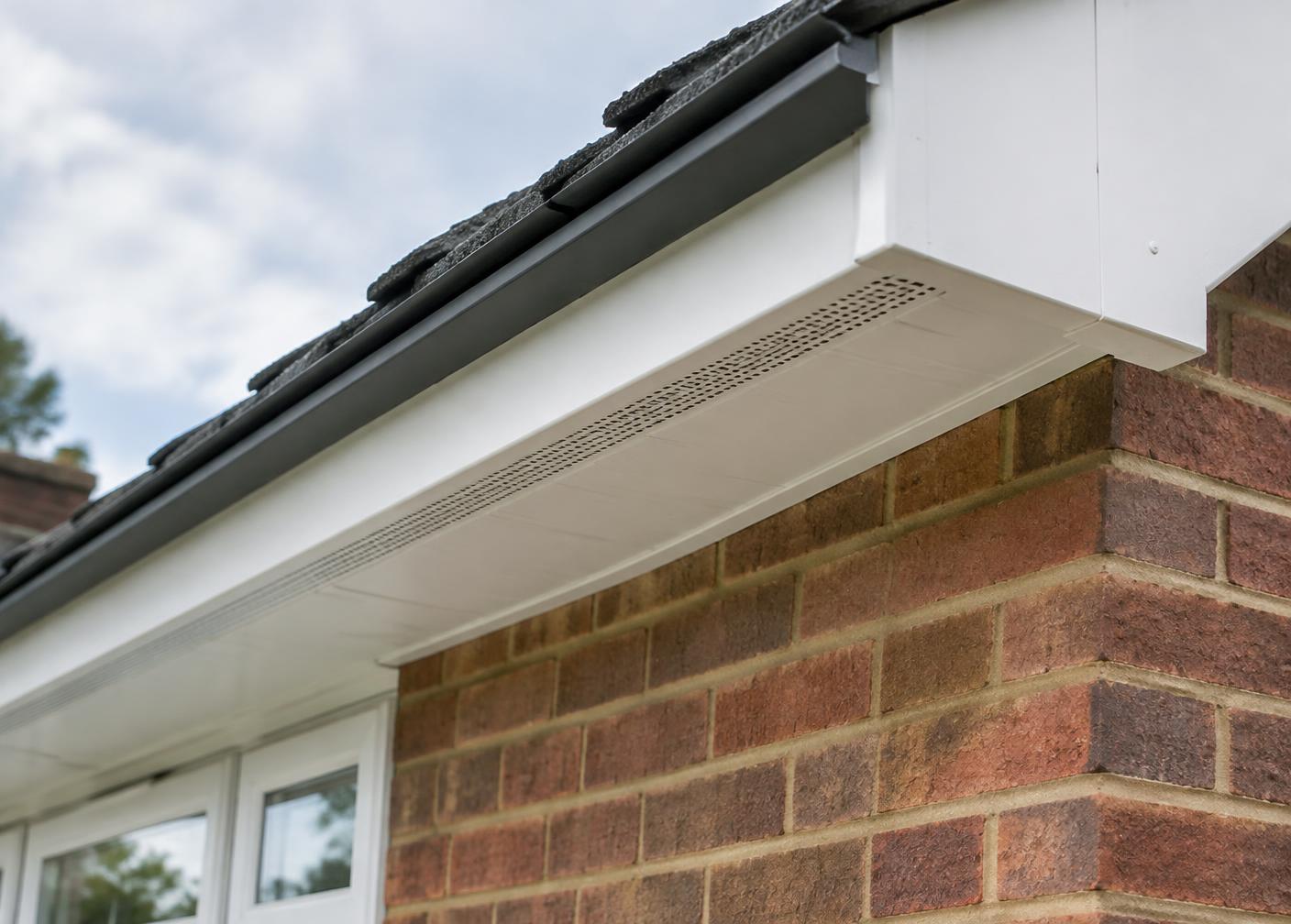 Soffit underside and fascia edge on a well-maintained Surrey home